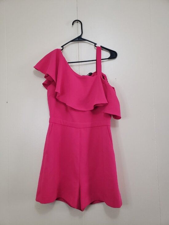 Rachel Zoe Pants - Rachel Zoe Womens 8 One Shoulder Romper Hot Pink Ruffle Cocktail Party Dressy